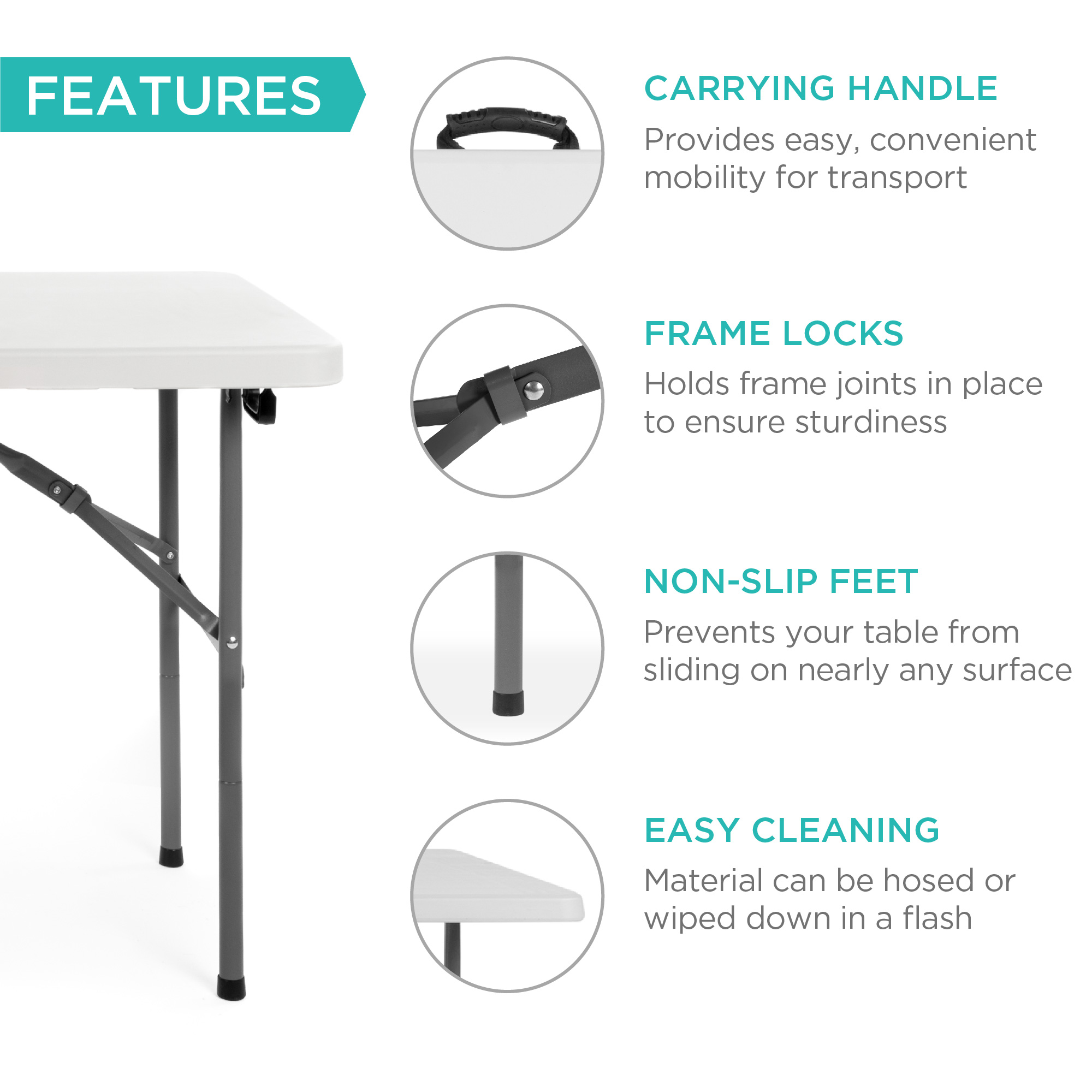Best Choice Products Portable Folding Plastic Dining Table w/ Handle Lock - 4ft