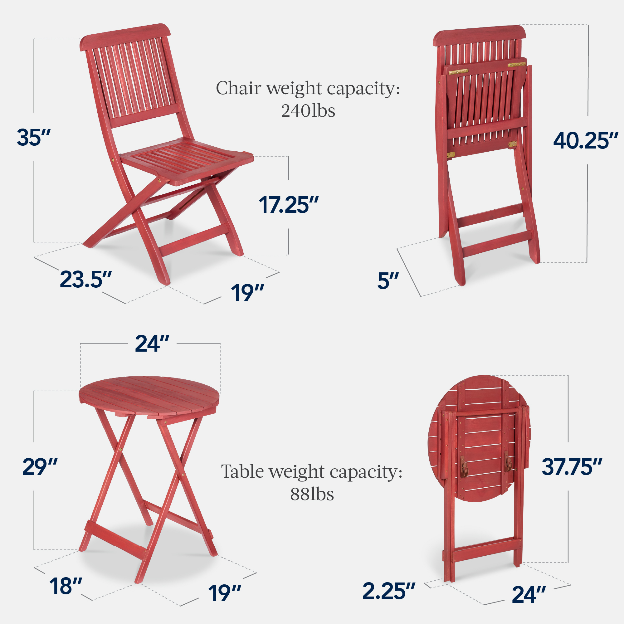 Best Choice Products 3-Piece Acacia Wood Bistro Set w/ Folding Table 2 Chairs