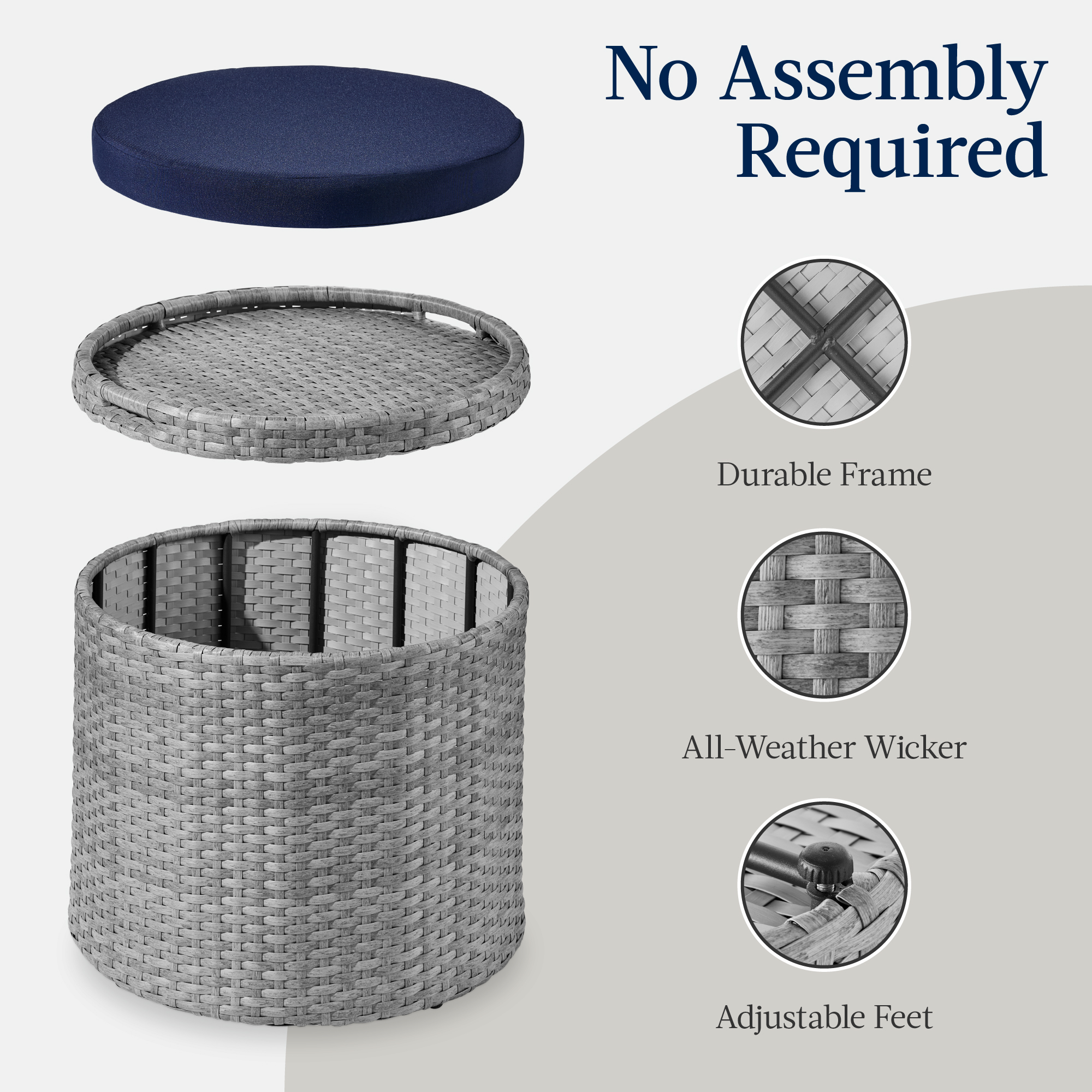 Best Choice Products Round Wicker Ottoman Multipurpose Furniture Removable