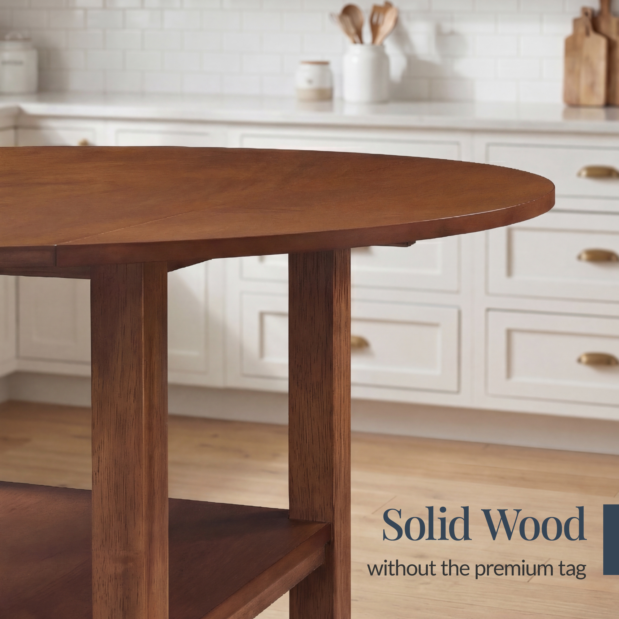 Best Choice Products 42" Round Drop Leaf Dining Table For 4, Solid Wood W/ Shelf