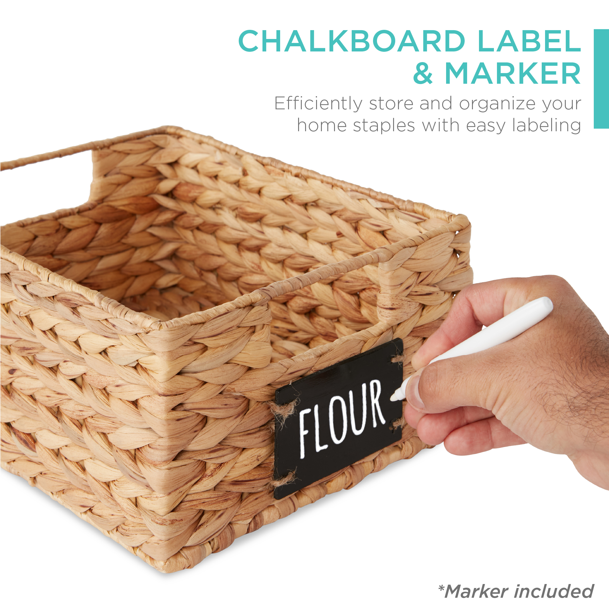 Best Choice Products Water Hyacinth Pantry Baskets Chalkboard 12in, Set of 4