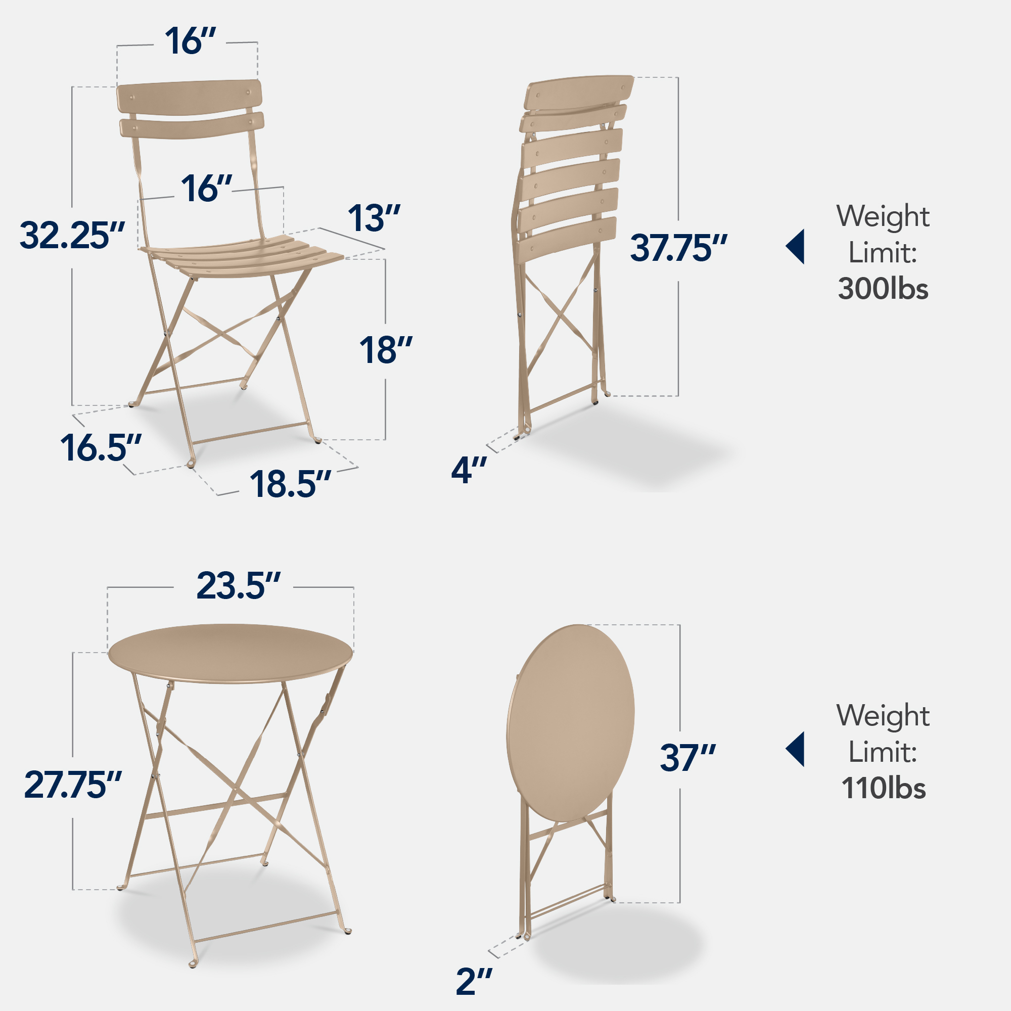 Best Choice Products 3-Piece Small Folding Bistro Set w/ 2 Chairs