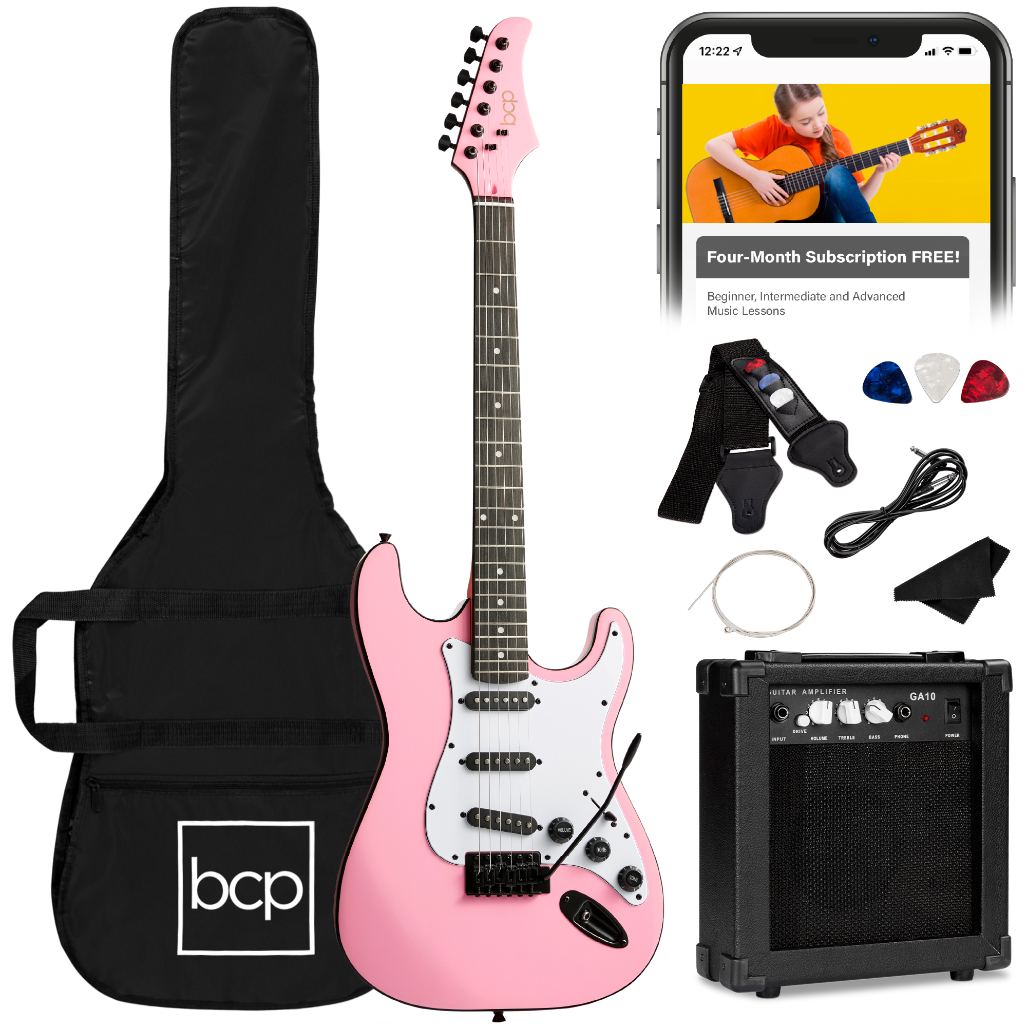 Best Choice Products Beginner Electric Guitar Kit Case 10W Amp Tremolo Bar 39in