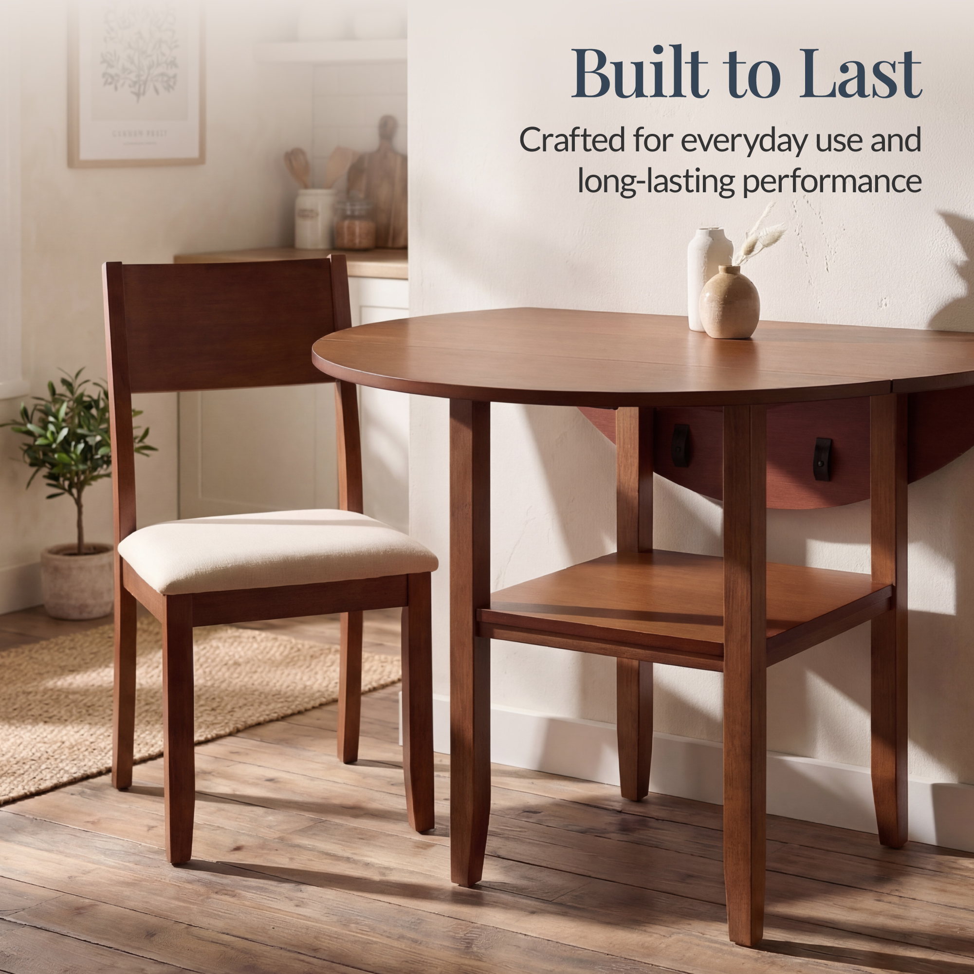 Best Choice Products 42" Round Drop Leaf Dining Table For 4, Solid Wood W/ Shelf