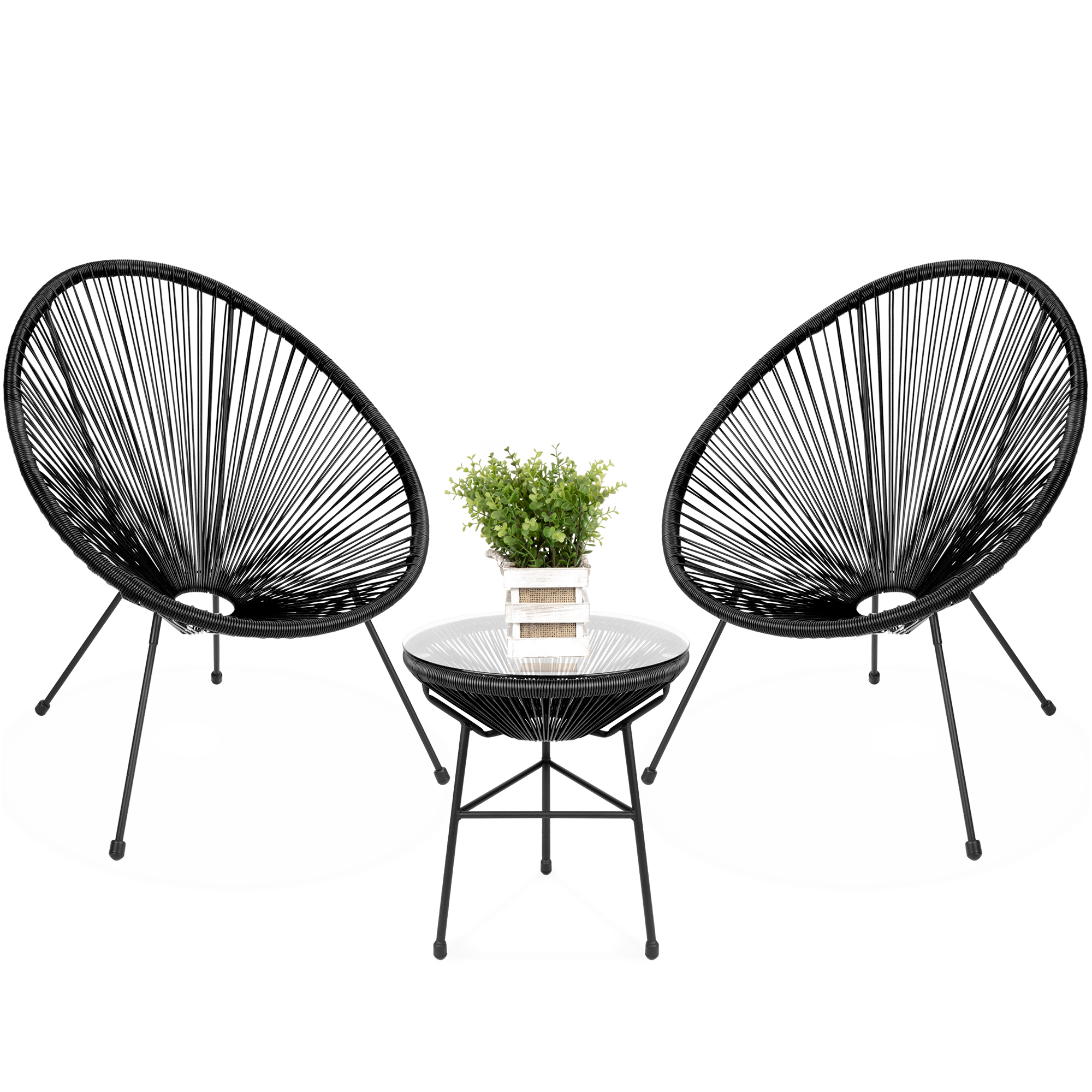 Best Choice Products 3-Piece All-Weather Acapulco Bistro Set Rope Glass Top