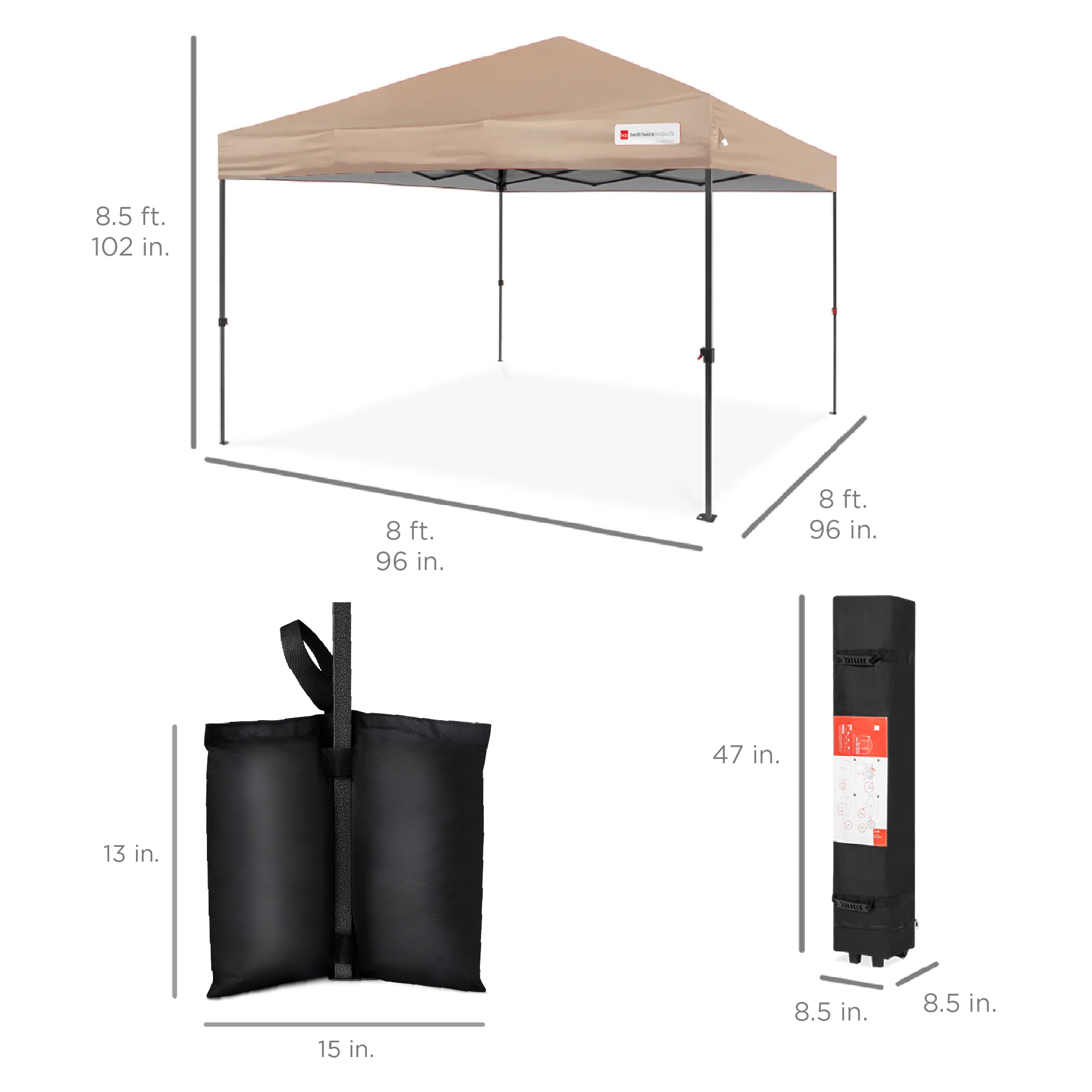 Best Choice Products One-Person Setup Instant Pop Up Canopy Case 4 Weight 8x8ft