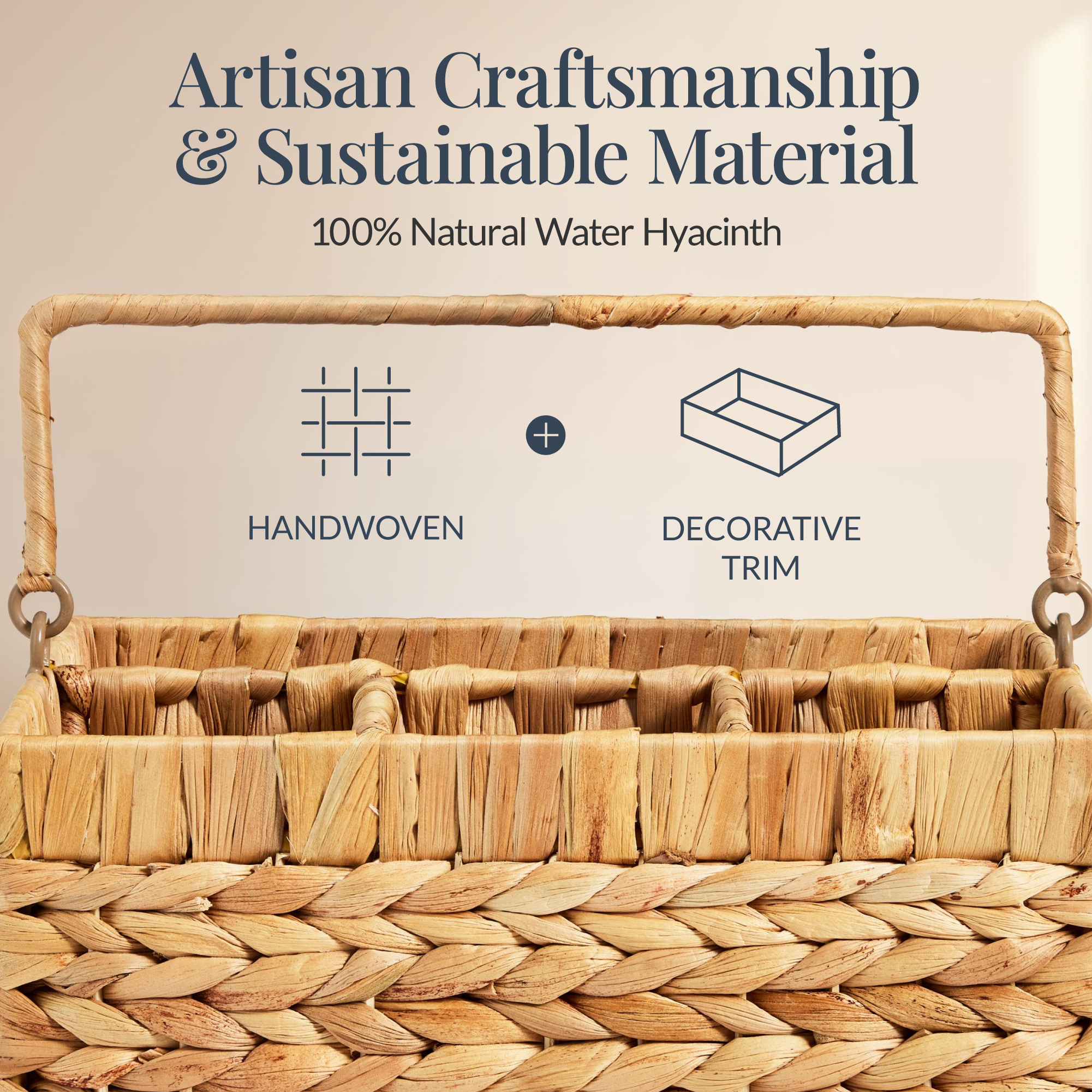 Handwoven Silverware Organizer w/ Handle, 4 Compartments – Natural — photo 2