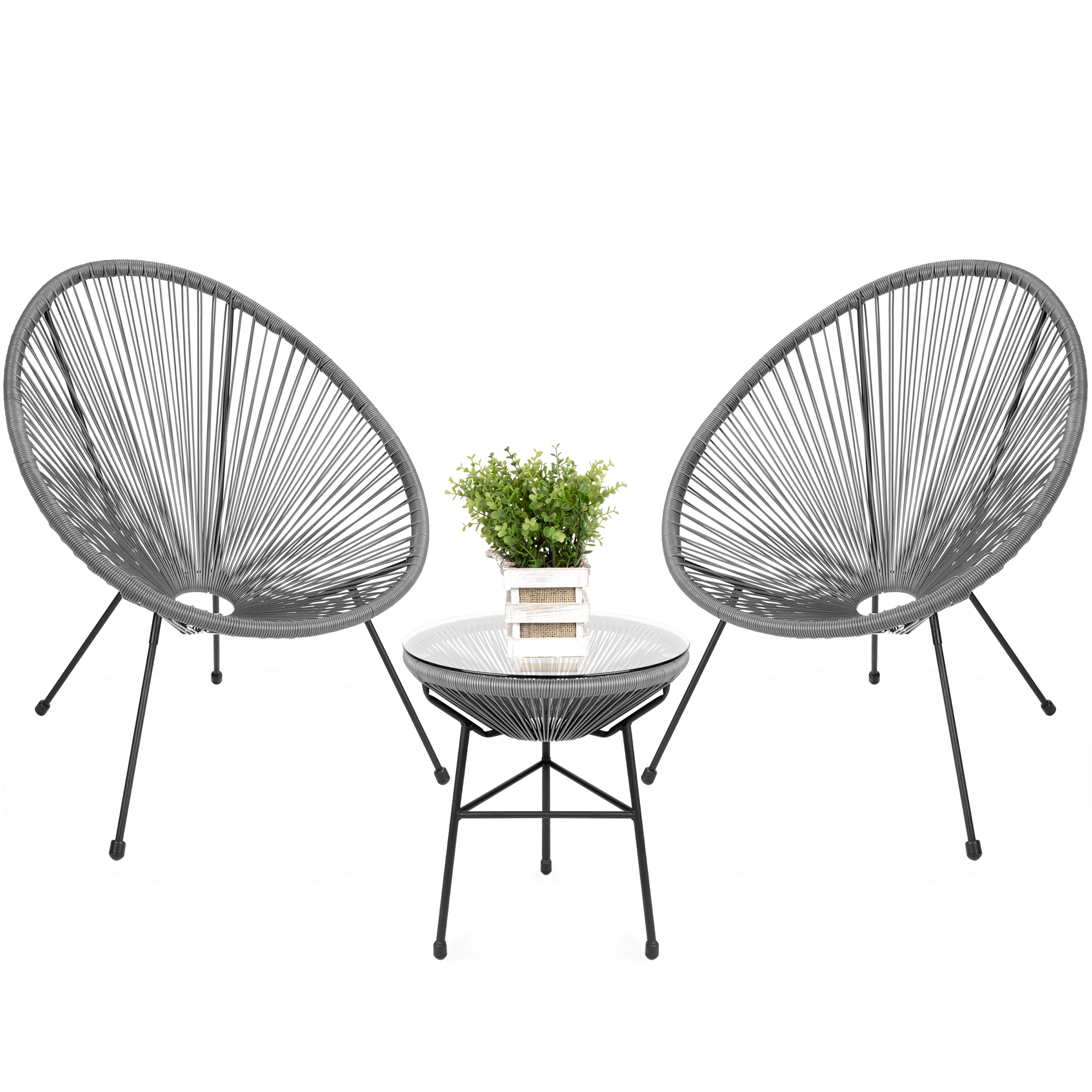 Best Choice Products 3-Piece All-Weather Acapulco Bistro Set Rope Glass Top