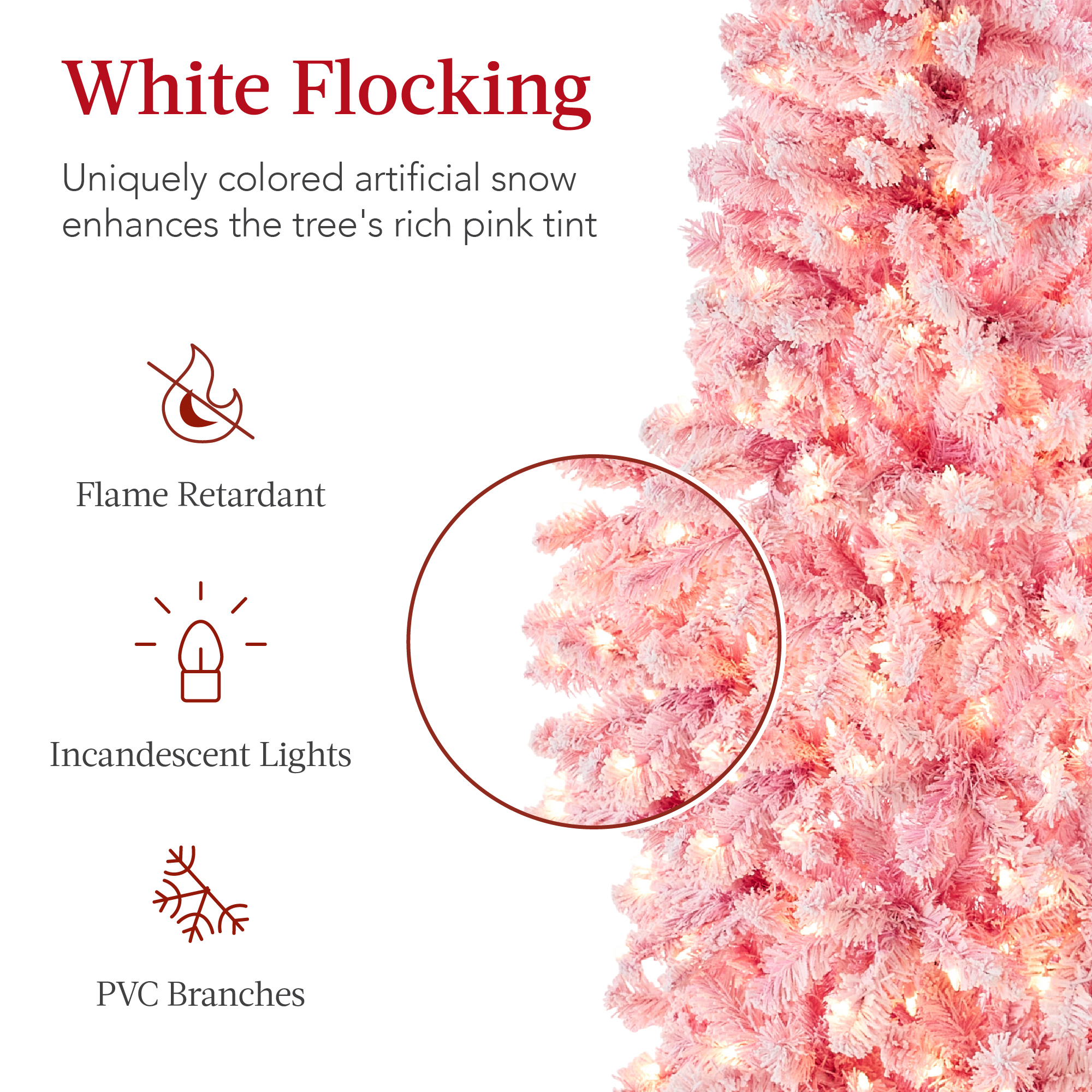 Best Choice Products Pre-Lit Snow Flocked Artificial Pencil Tree Pink