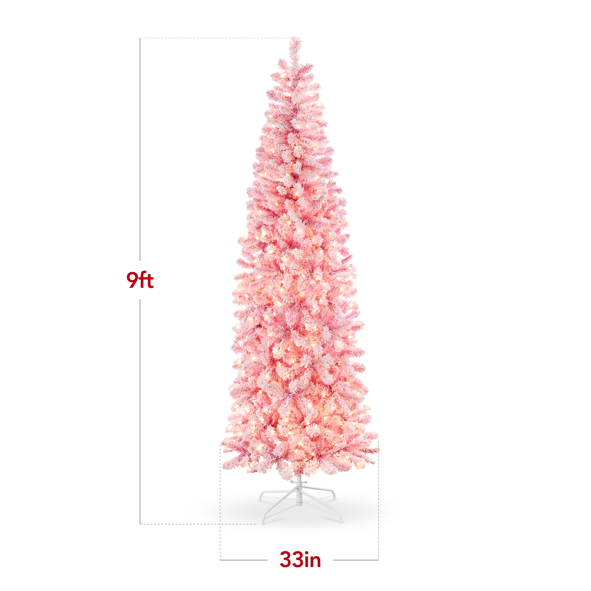 Best Choice Products Pre-Lit Snow Flocked Artificial Pencil Tree Pink